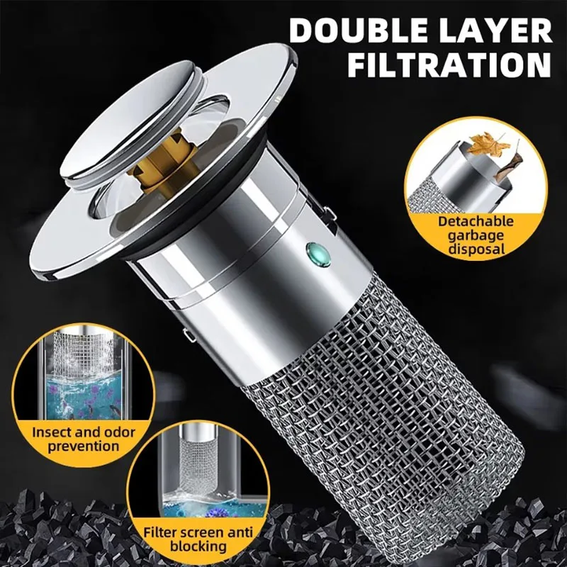 

Press-Type Bathroom Drain Stopper, Rustproof Metal Filter Core, Universal Fit for 34-40mm Basin Drains (Easy Clean Design)