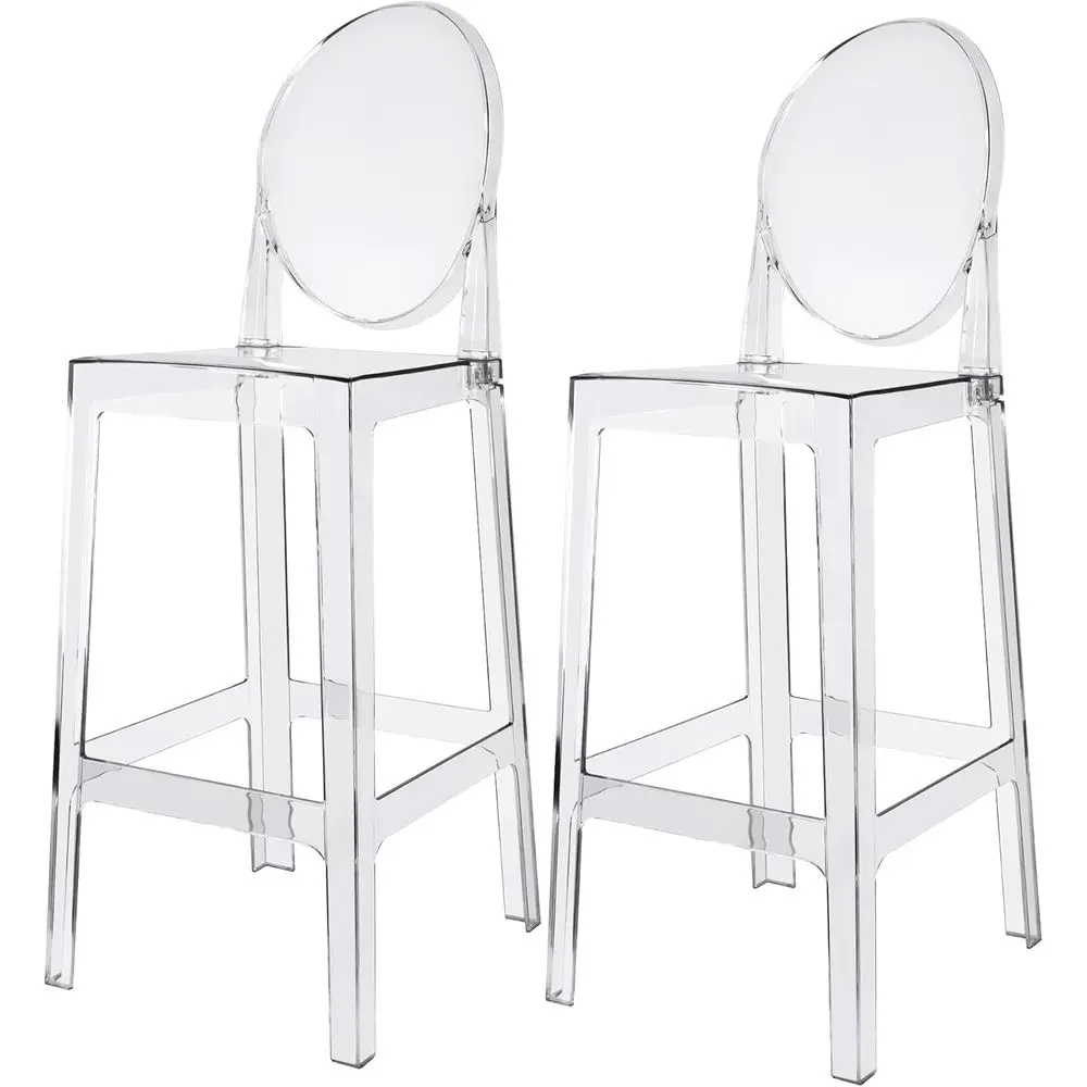 

Pair of 30 Bar Stools with Oval Back and Clear Polypropylene Seats for Kitchen Island or Dining Area
