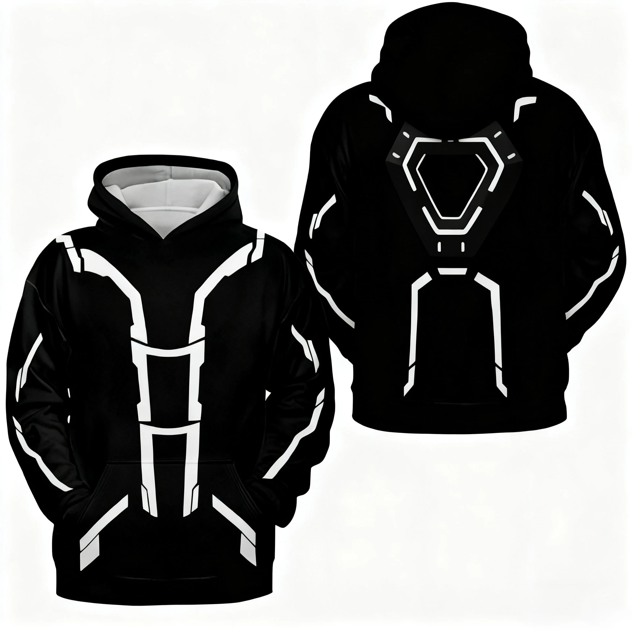 سترة بغطاء للرأس للرجال بطابع TRON Light Cycle، أحمر أزرق أبيض برسومات ثلاثية الألوان، سترة عصرية لخريف وشتاء