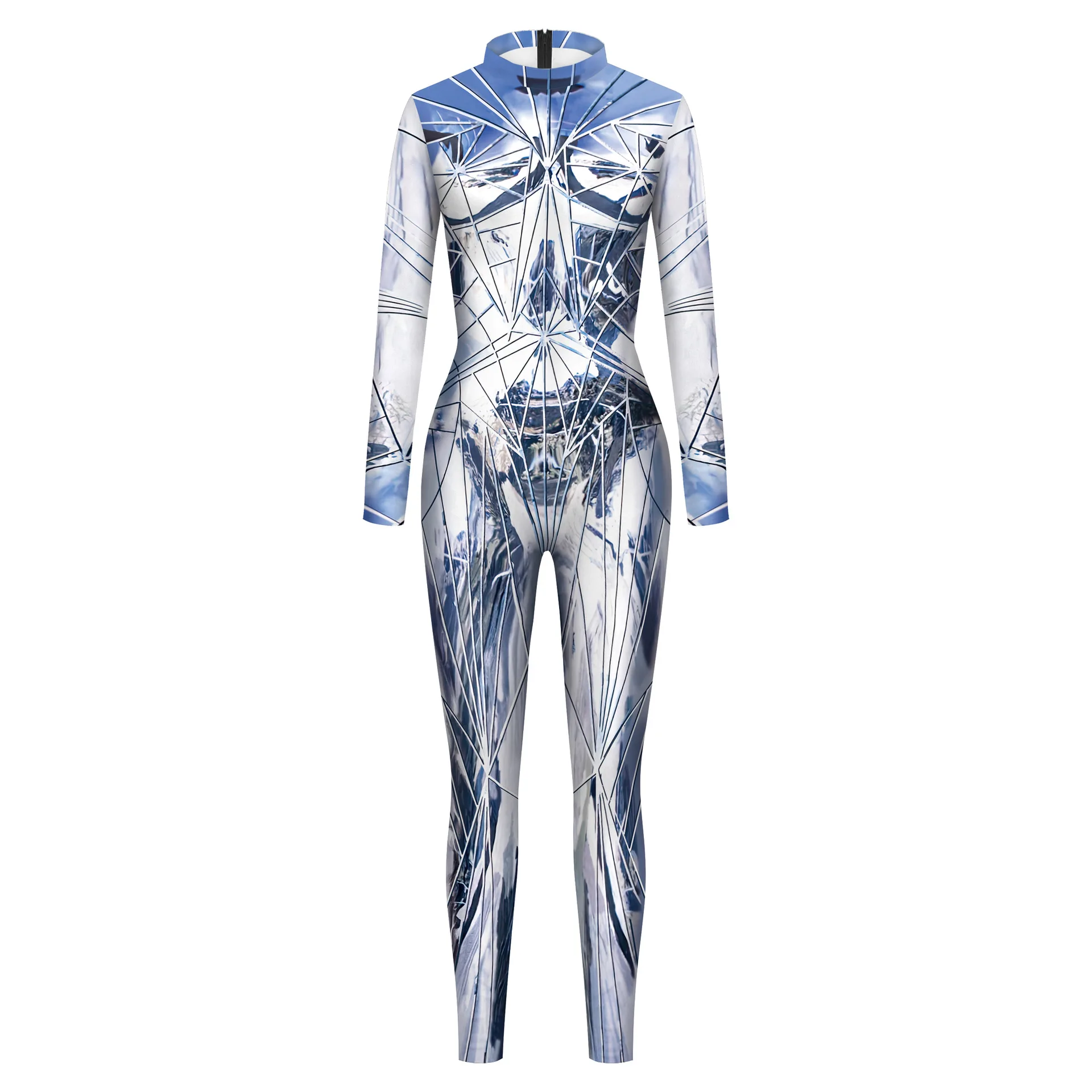 3D Print Glass Fragment Catsuit Woman Zipper Sexy Jumpsuit Zentai Bodysuit Party Costume Female Cosplay Outfit Monos Mujer