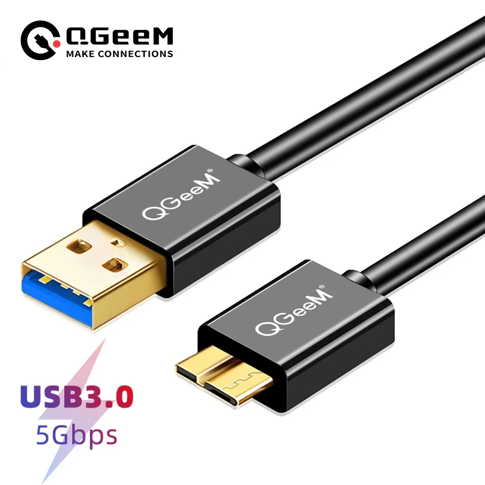 QGeeM USB3.0 Micro B Cable For External Hard Drive Disk HDD SSD MacBook Samsung Laptops Data Cord Type C Micro Cables 5Gbps 3A