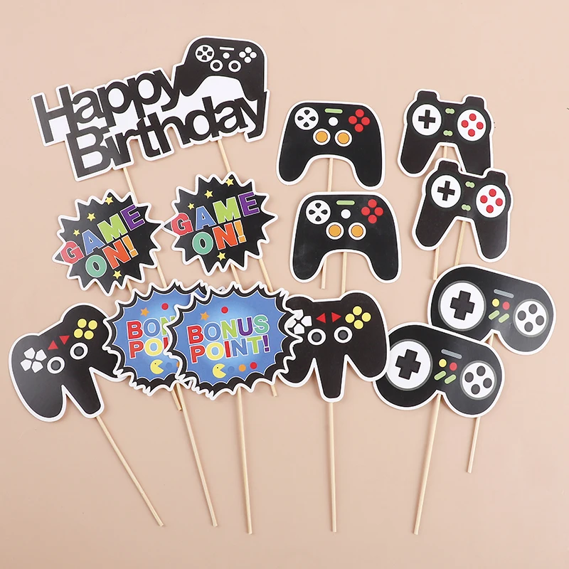 13Pcs Video Retro Game Cake Toppers Controller & Headset for Gaming Theme Happy Birthday Party cake Decorations view 2