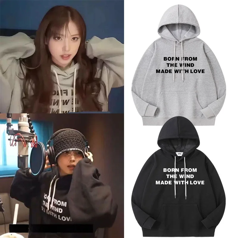 

Худи NMIXX Jin Zhi Yu унисекс, свободного кроя, из чистого хлопка, на флисовой подкладке, тонкая верхняя одежда, весна-осень-зима, длинный рукав