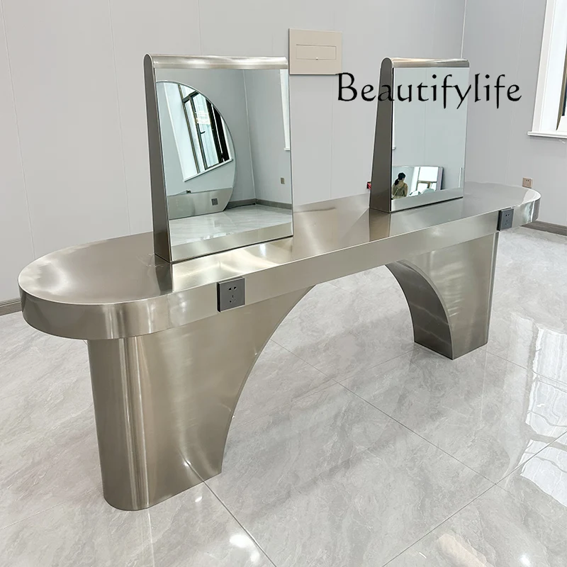 High-end customized all-stainless steel barber shop mirror, hair salon perm and dyeing special hairdressing shop mirror