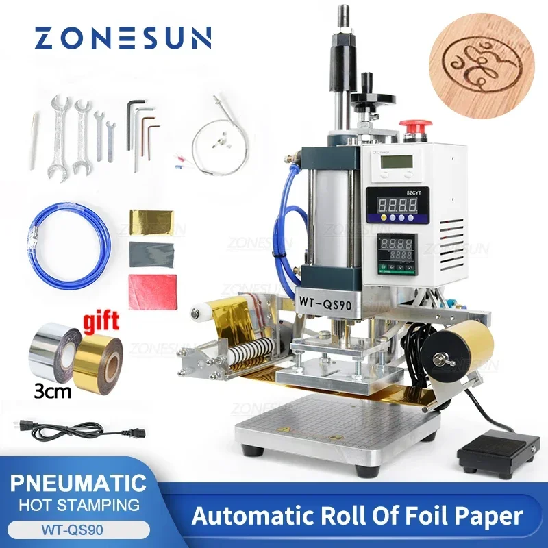 

ZONESUN Pneumatic Hot Foil Stamping Machine Paper Plastic Wood Leather PVC Gilding Press Bronzing Heat Press Machine