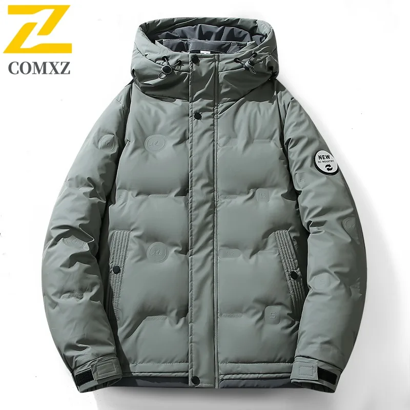 

COMXZ Мужской пуховик, новая зимняя утолщенная термохолодостойкая парка, водонепроницаемое и ветрозащитное пальто с капюшоном на белом утином пуху 2025