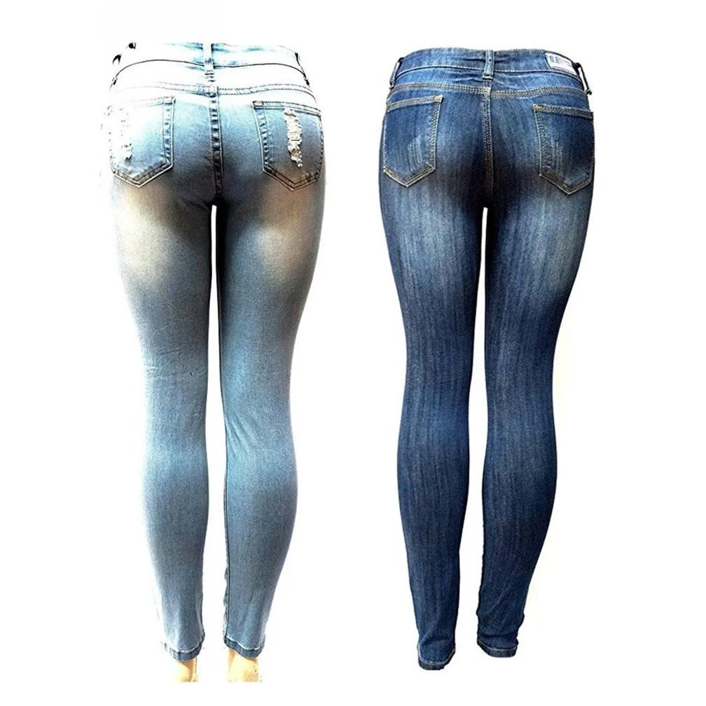 Vaqueros ajustados elásticos Faionable para mujer, pantalones vaqueros elásticos con diseño de agujeros, colección de otoño de otras marcas