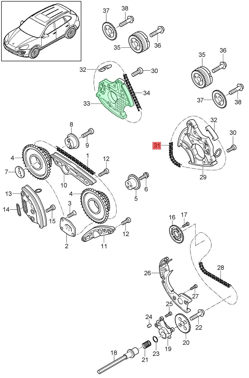 PAC109218A 95810521801 95810521800 06E109218AC Guide rail of timing chain  with chain tensioner （upper right）for Porsche Cayenne