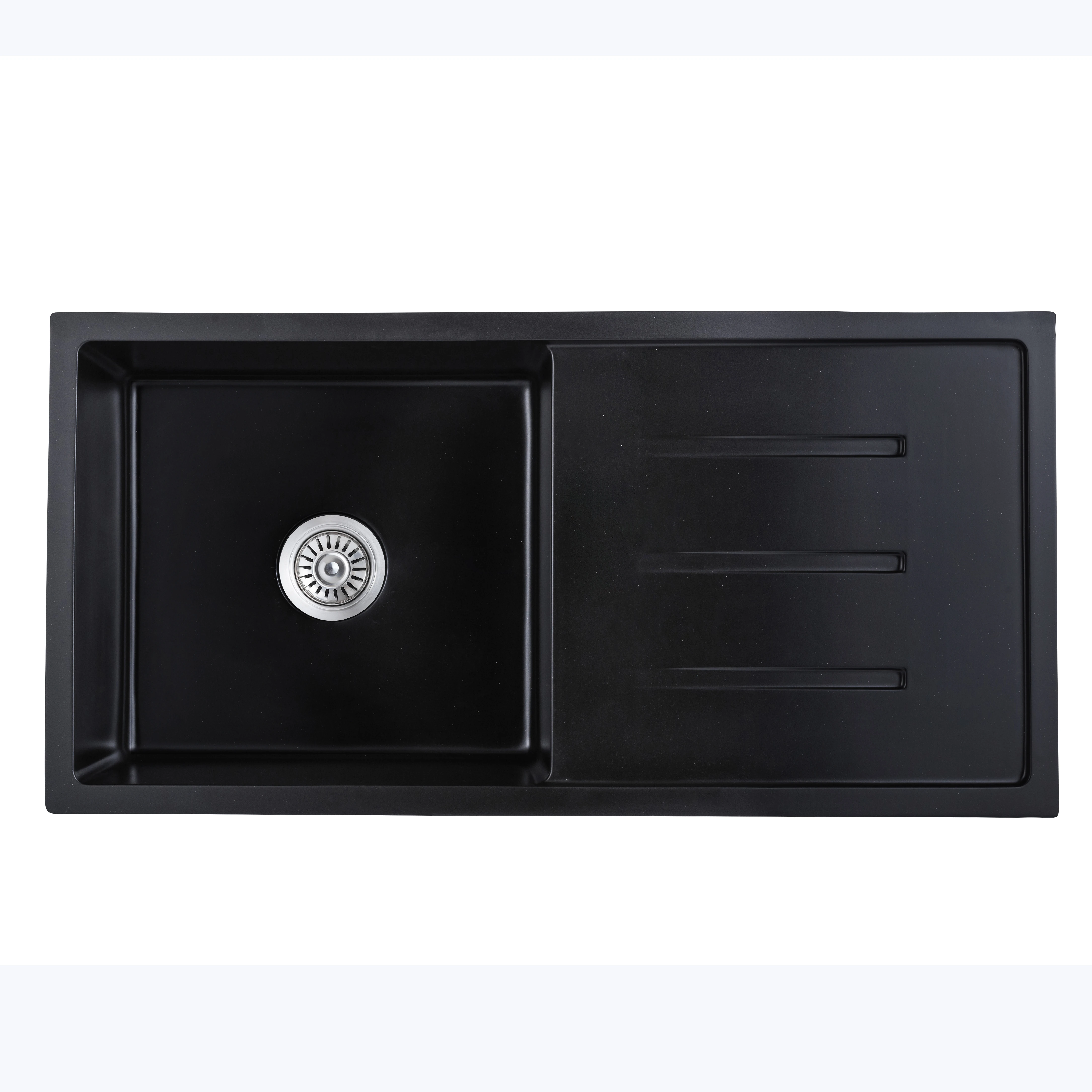 STLF YJ1050D Undermount Kitchen Sink Black Single White Kitchen Sink with Drainboard Restaurant Kitchen Sink