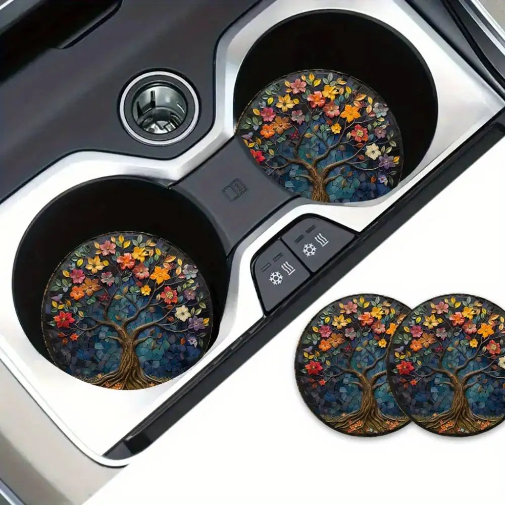 Tree Of Life EVA Car Cup Coasters Surreal Art Aesthetic Auto Accessories Wedding Party Favor & Gift