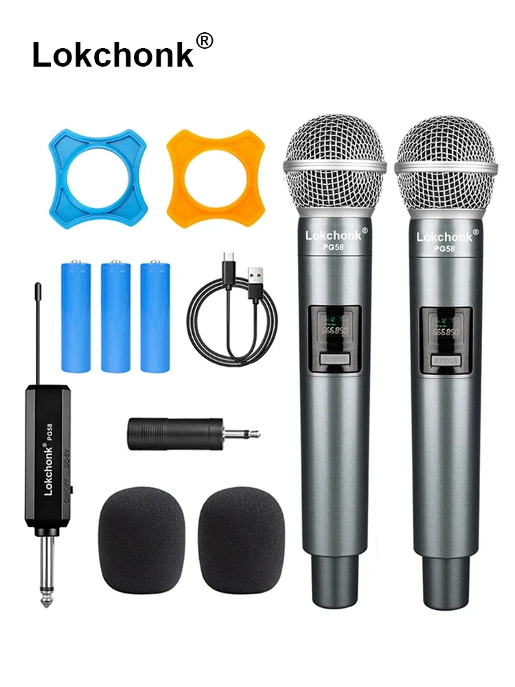 PG58 Wireless Microphone 2 Channels UHF Fixed Frequency Handheld Mic Microphone For Party Karaoke Professional Church Show Meeti