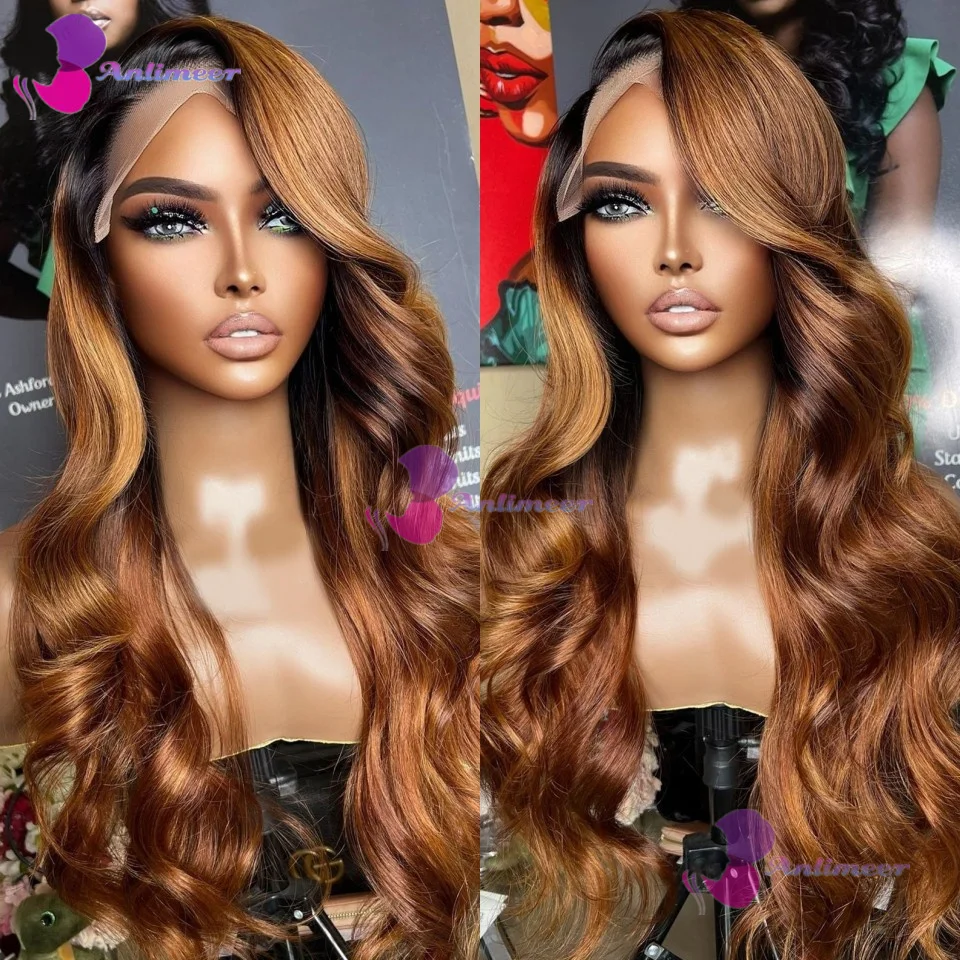 옴브레 1B 진저 컬러 글루리스 가발, 인모, 미리 뽑은 바디 웨이브, 13x6 투명 레이스 프론트 가발