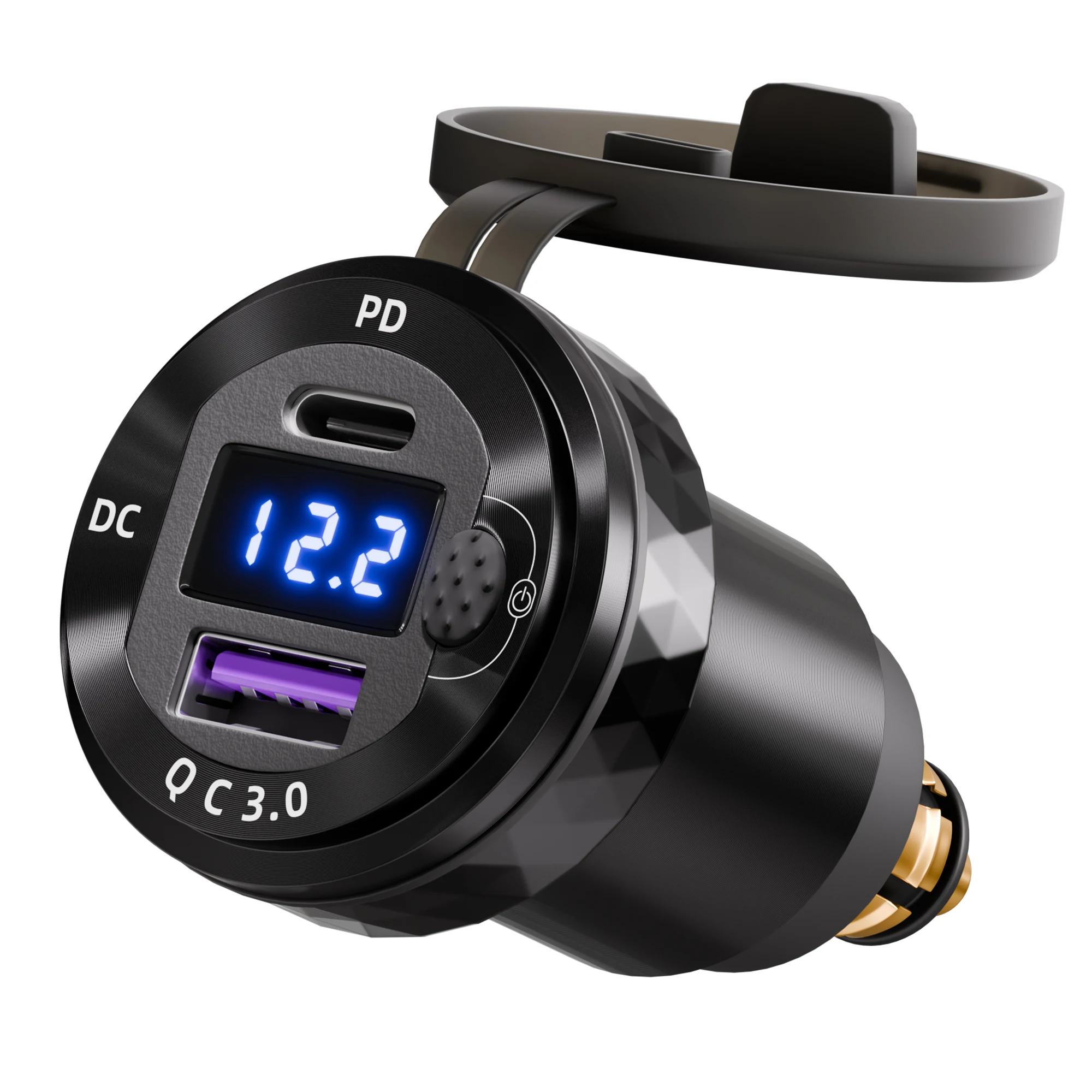 Waterproof DIN/Hella USB Charger Adapter DC QC Powerlet Motorcycle Phone Charger with Blue LED for BMW Triumph Tiger Ducati
