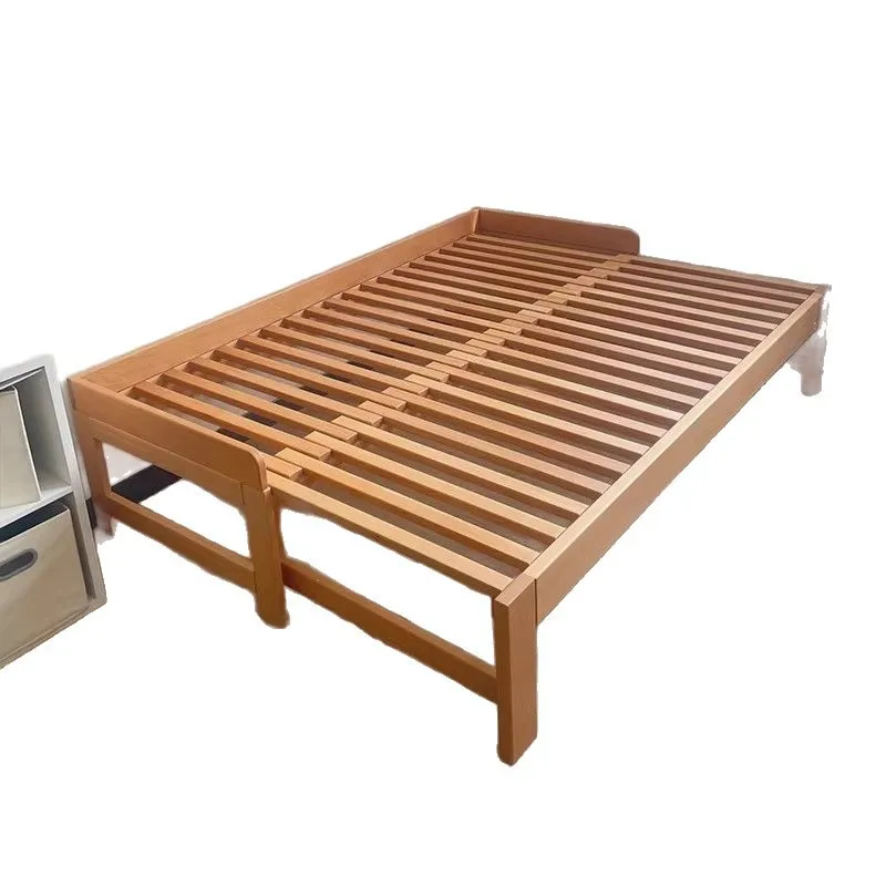 Retractable bed frame furniture beech all solid wood pull-out bed folding bed floor telescopic bed dual-purpose sofa bed