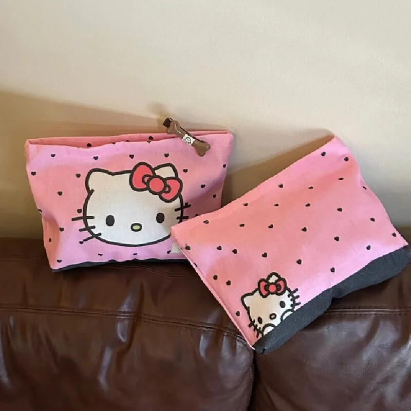 Sanrio Hello Kitty розовая милая косметичка Cute Kitty Cat портативная парусиновая дорожная сумка для хранения мелочей большой кошелек для монет