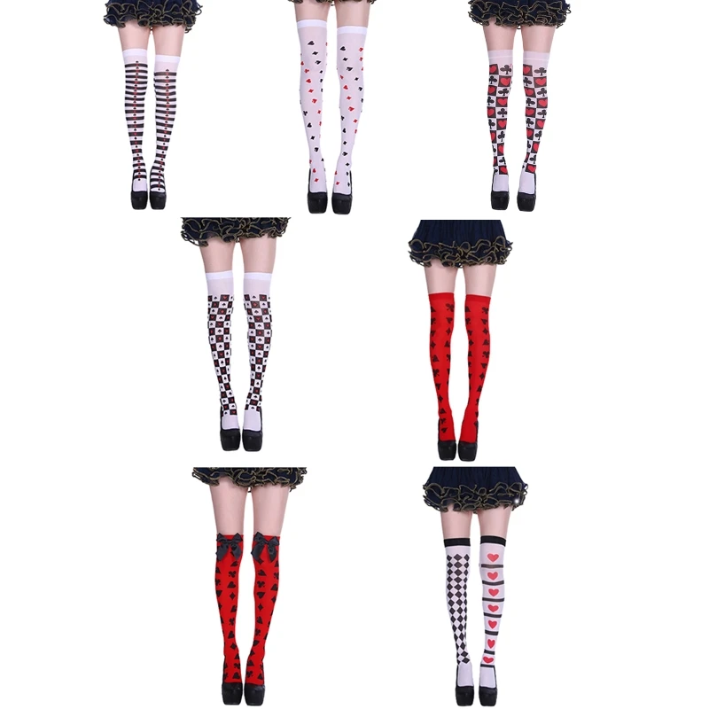 Halloween Women Thigh High Stockings Card Suit Print Over Knee Long Socks Drop Shipping