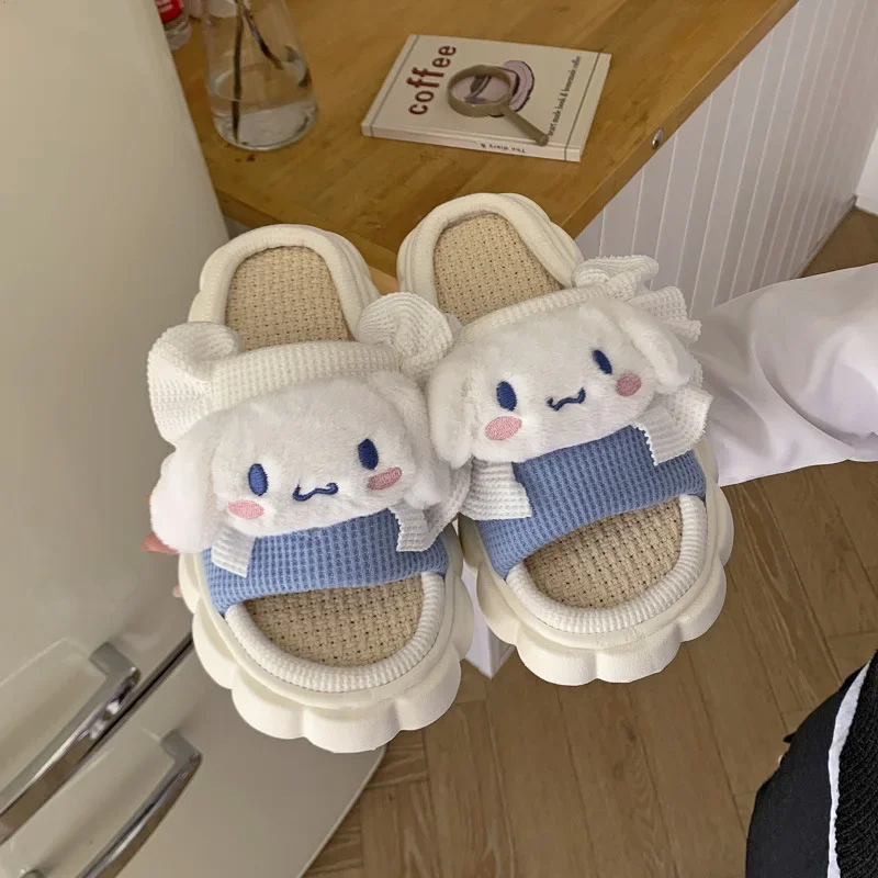 MINISO Sanrio Kawaii Kuromi Cinnamoroll Hellokittys primavera estate bella ragazza pantofola di lino antiscivolo fondo spesso sandali per la casa