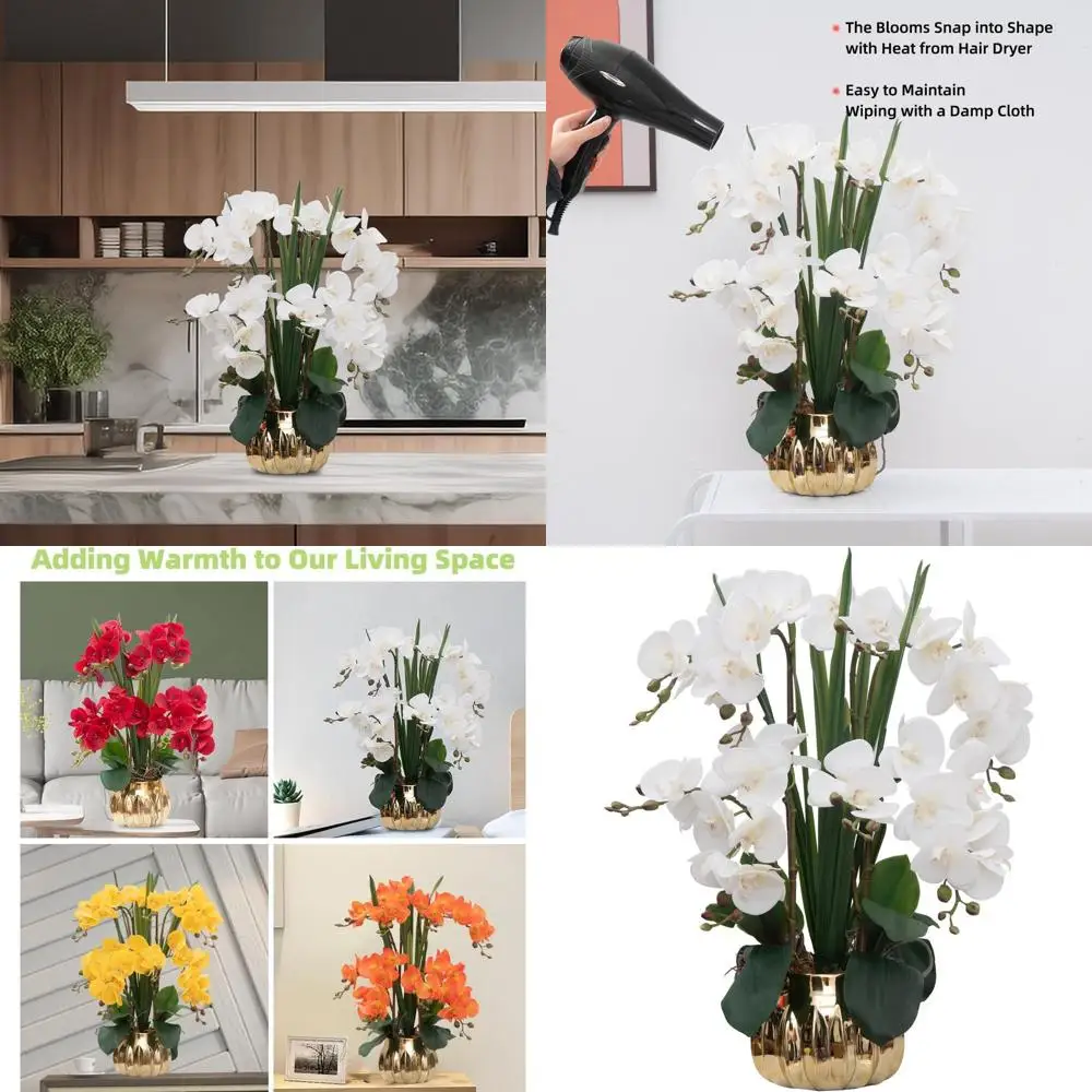 

Realistic Artificial Orchids in Ceramic Vase, 22.9 Tall, White Phalaenopsis for Home Decor