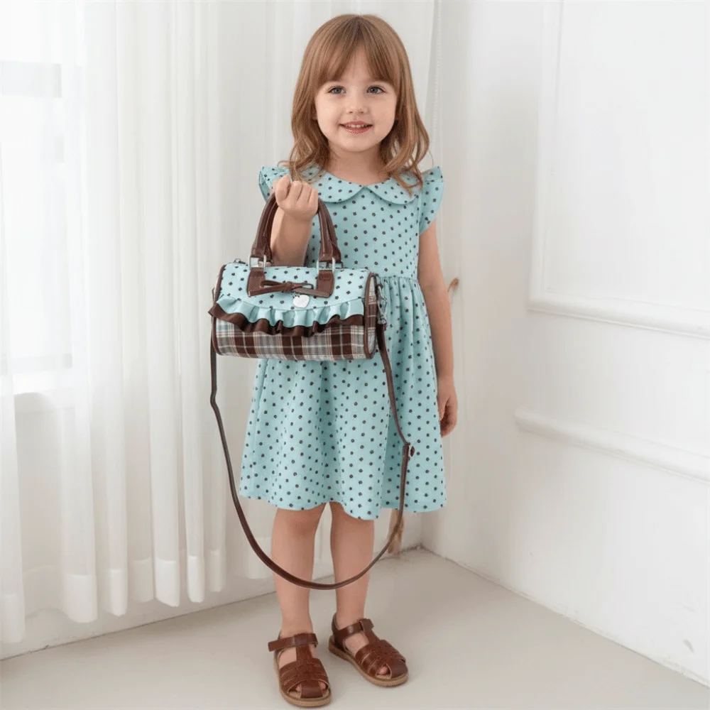 

New Sweet Bow Lolita Crossbody Bag Lace Trim Ruffle Pillow Handbag Chic Polka Dot Design Kids Shoulder Tote Bag Commute