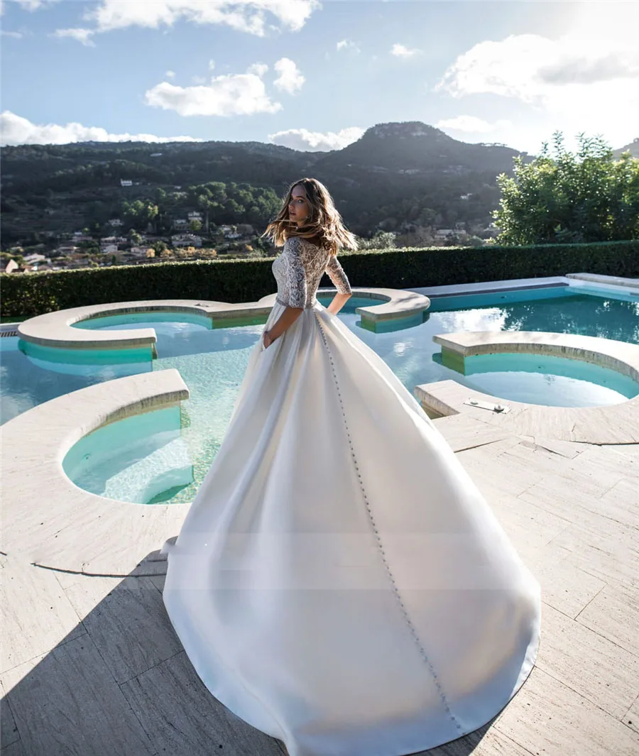 Robe De mariée en Satin à demi-manches, coupe trapèze, robes De jardin personnalisées, modeste, mode européenne, Robe De plage, 2021