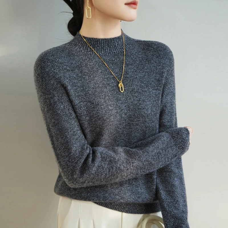 Wool Women\'s Mock Necked Long-sleeved Pullover Thick Warm Sweater Autumn and Winter Fashion New Women\'s Cashmere Clothes