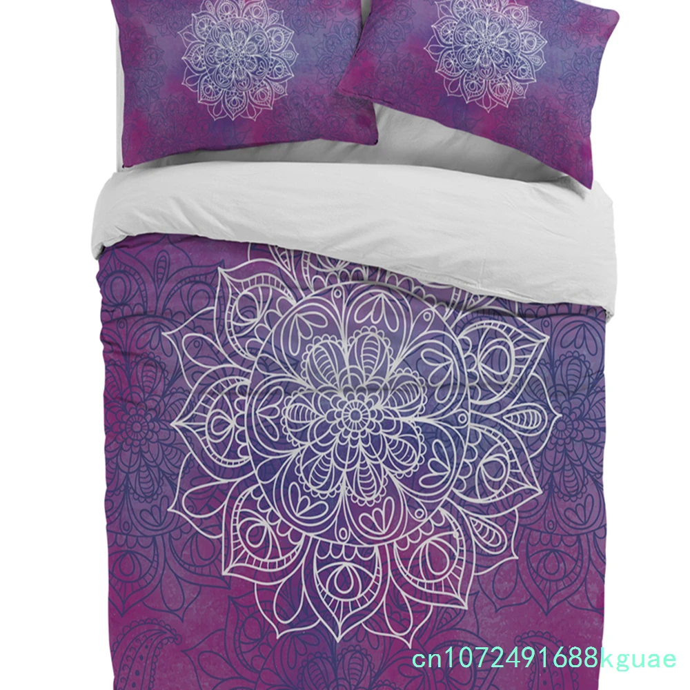 Purple Watercolor Mandala Duvet Cover Bed Bedding Set Home Textile Quilt Cover Pillowcases Bedroom Double Bedding Set No Sheet 2