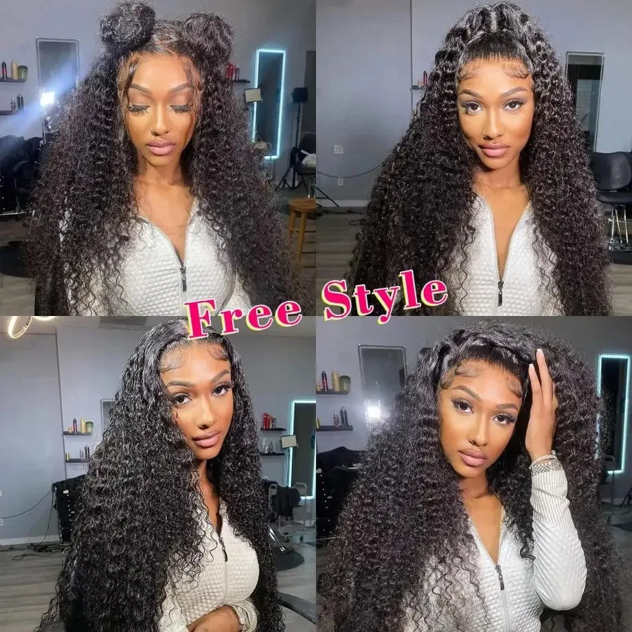 Deep Wave HD Transparent Lace Frontal Natural Human Hair Wigs 13x4 Brazilian Water Wavy Curly 180% Density Front Wig  For Women