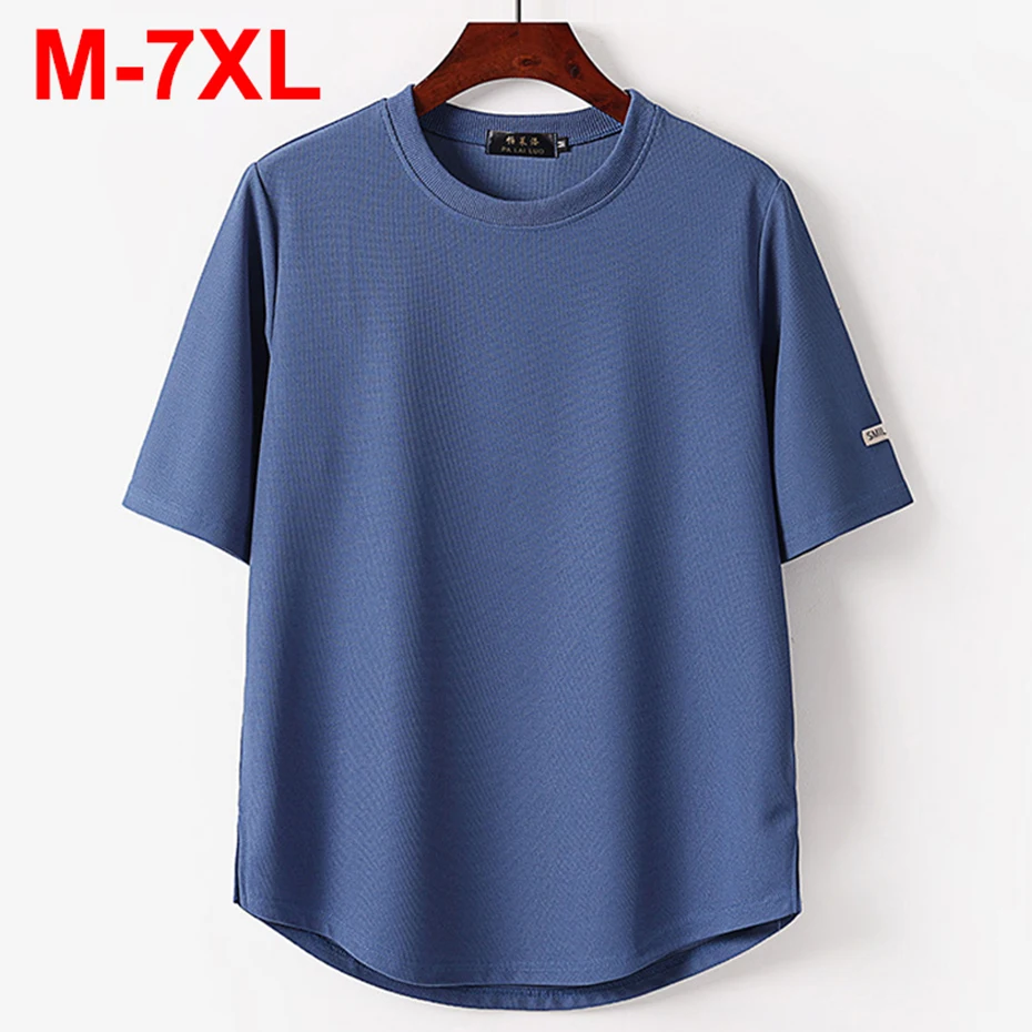 

7XL Мужские футболки больших размеров, летние свободные повседневные футболки с короткими рукавами и круглым вырезом, мужские футболки большого размера 6XL