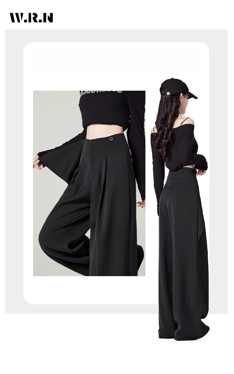 2025 Winter Casual Style Solid Color High Waist Suit Pants Women Fashion Loose Basics Full Length Wide Leg Tailored Trousers