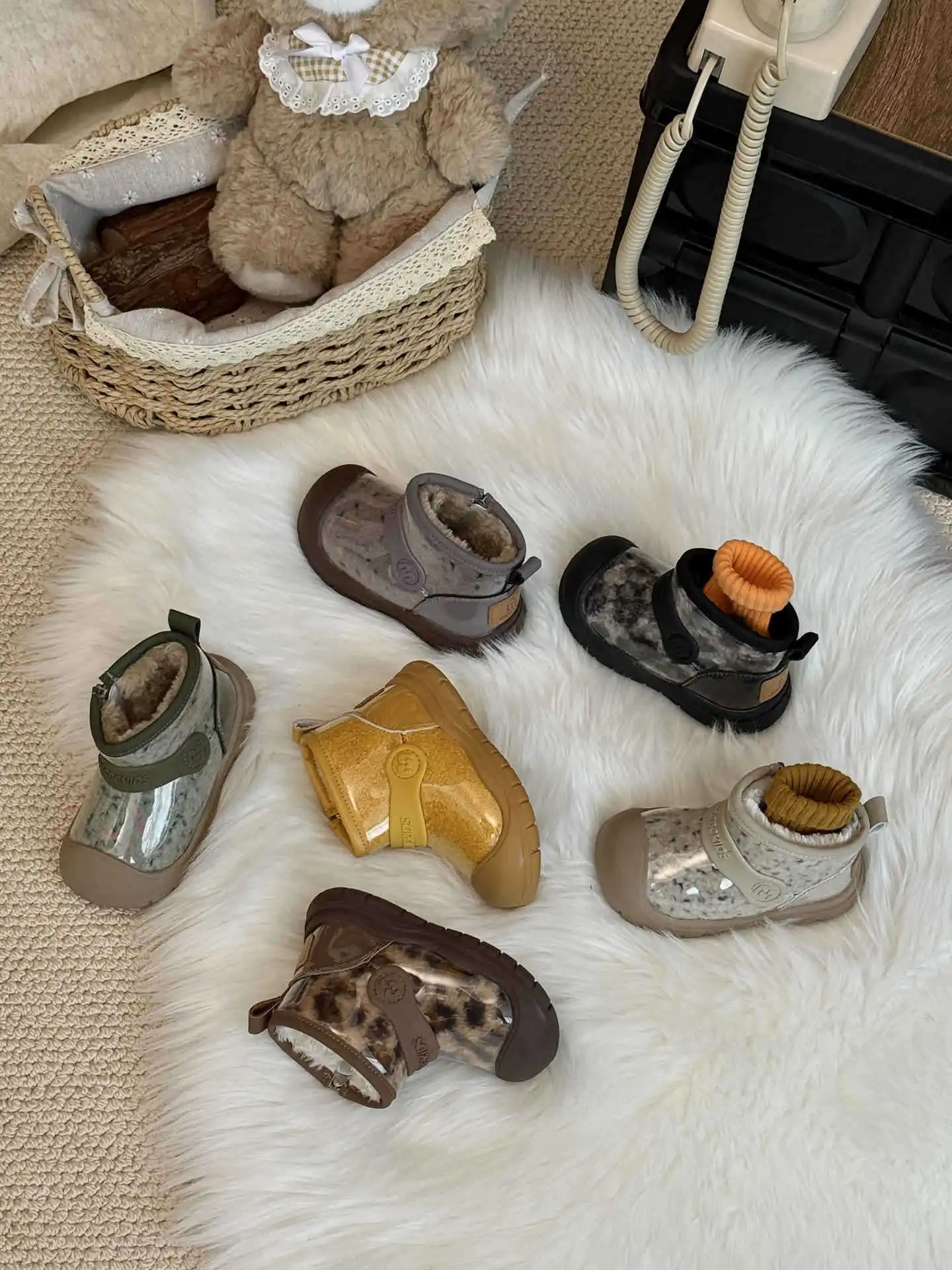 Unisex Kids Waterproof Jelly Snow Boots Retro Thermal Side Zipper Dirt-proof Anti-slip Rubber Sole Autumn Winter Warm Boots