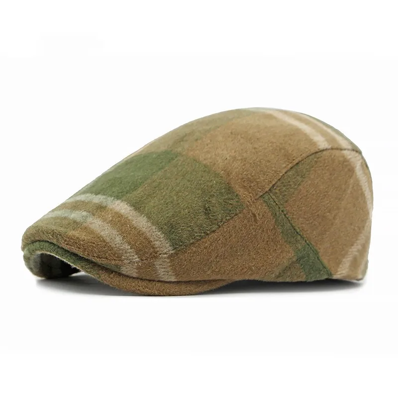 2023 Autumn Cotton Plaid Print Newsboy Caps Flat Peaked Cap Men and Women Painter Beret Hats 141