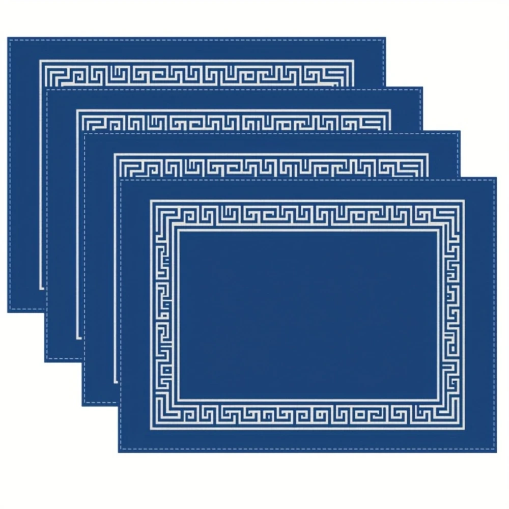 Navy Greek Key Border Printed Placemats Classic Minimal Table Decor Formal Dinner Sideboard Display Modern Dining Home Decor