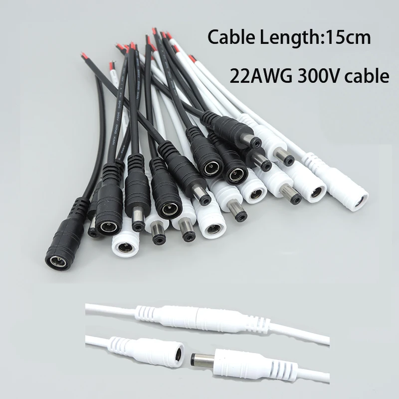 Cable de alimentación macho y hembra para CCTV, conector adaptador de 5,5x2,1mm, Color único, 3528, 5050, cinta de luz LED W1