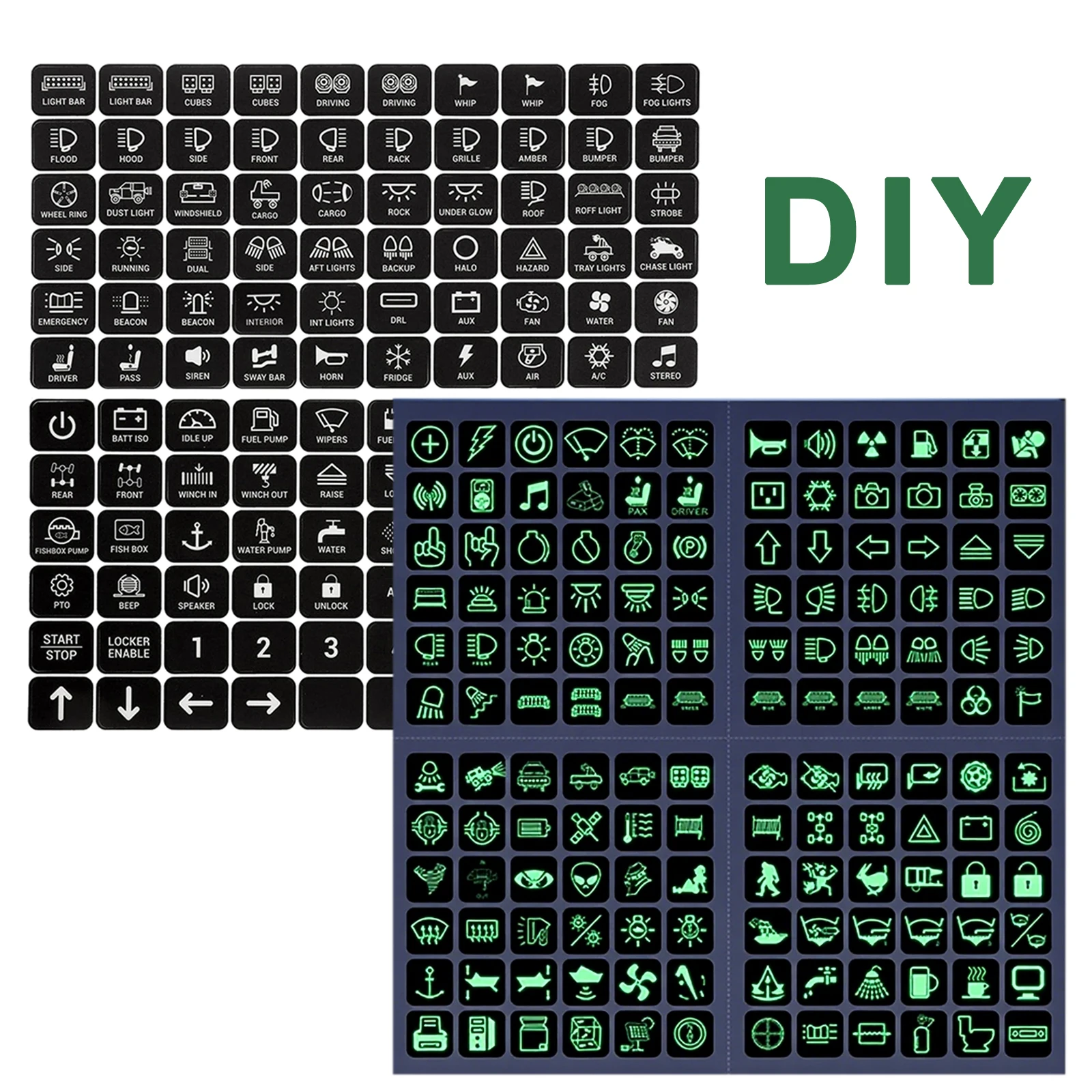DIY Night Glow Switch Stickers Universal Dashboard Decals for Car Boat Home Light Bluetooth Panel Labels(Household/Marine/Truck)