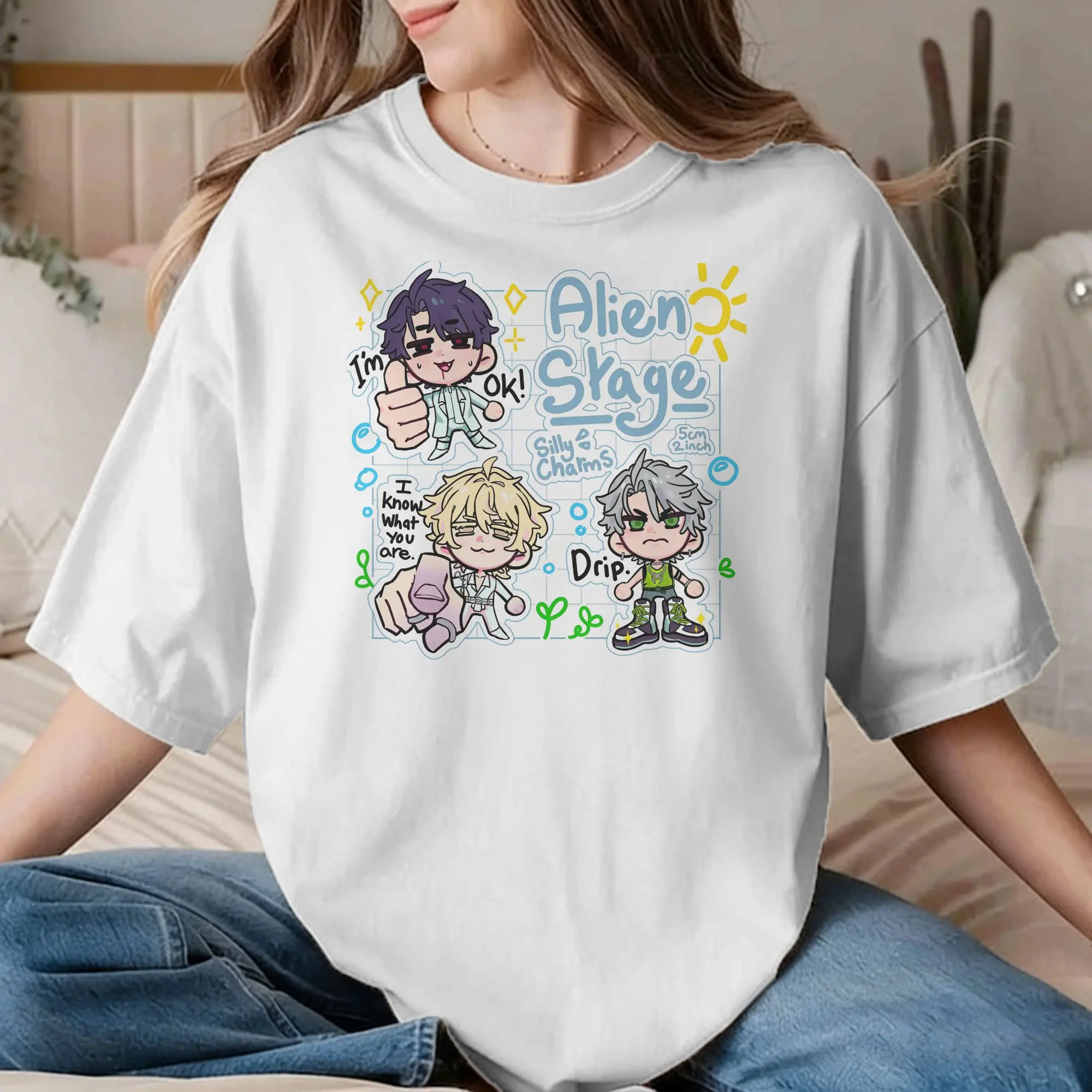 Camiseta Alien Stage para Homens e Mulheres Luka Till Ivan Cartoon Vintage de Algodão Gola Redonda Plus Size