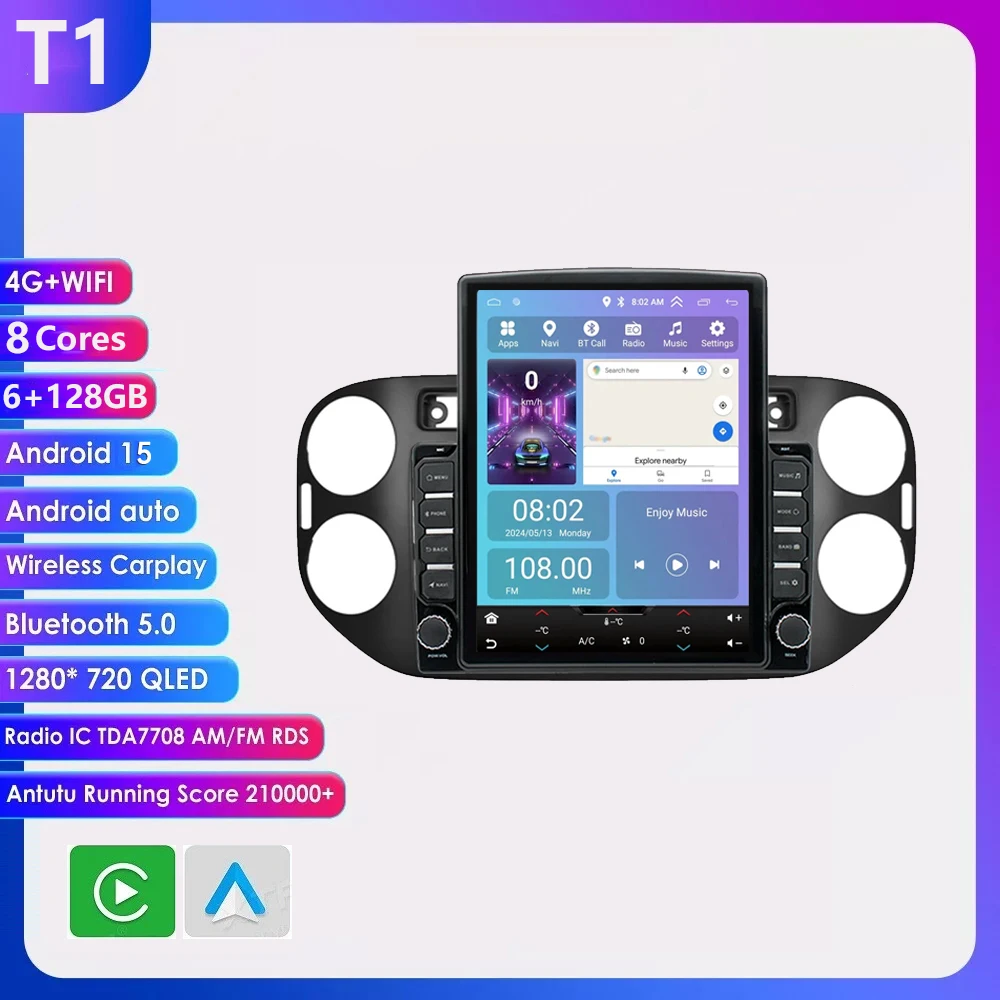 9.7 inch Android 16 Carplay Auto voor VW Volkswagen Tiguan 1 NF 2006 2008-2014 2015 2016 autoradio multimediasysteem GPS speler stereo