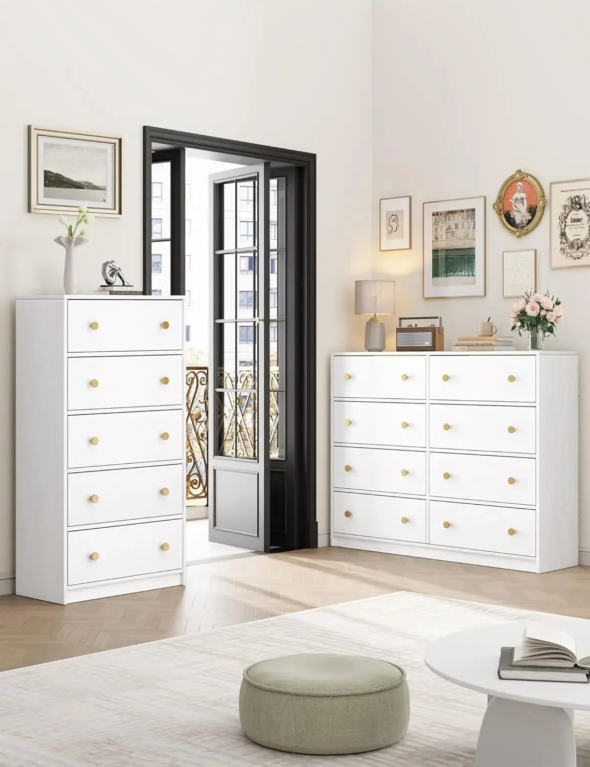 White Dresser for Bedroom with 5 Drawers, Fabric Dresser Storage Tower, Chest of Drawers for Closet, Living Room, Hallw