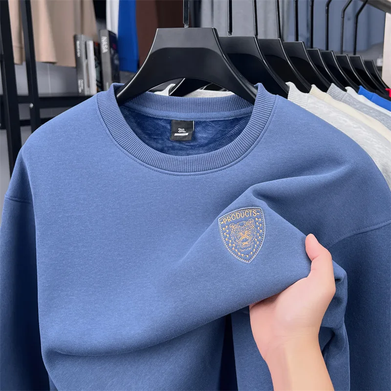 Luxury Man Long-Sleeved T-Shirt Badge Embroidery Fleece-Lined Thickened Round Neck Autumn Winter New Fashion Casual Hot MensTops