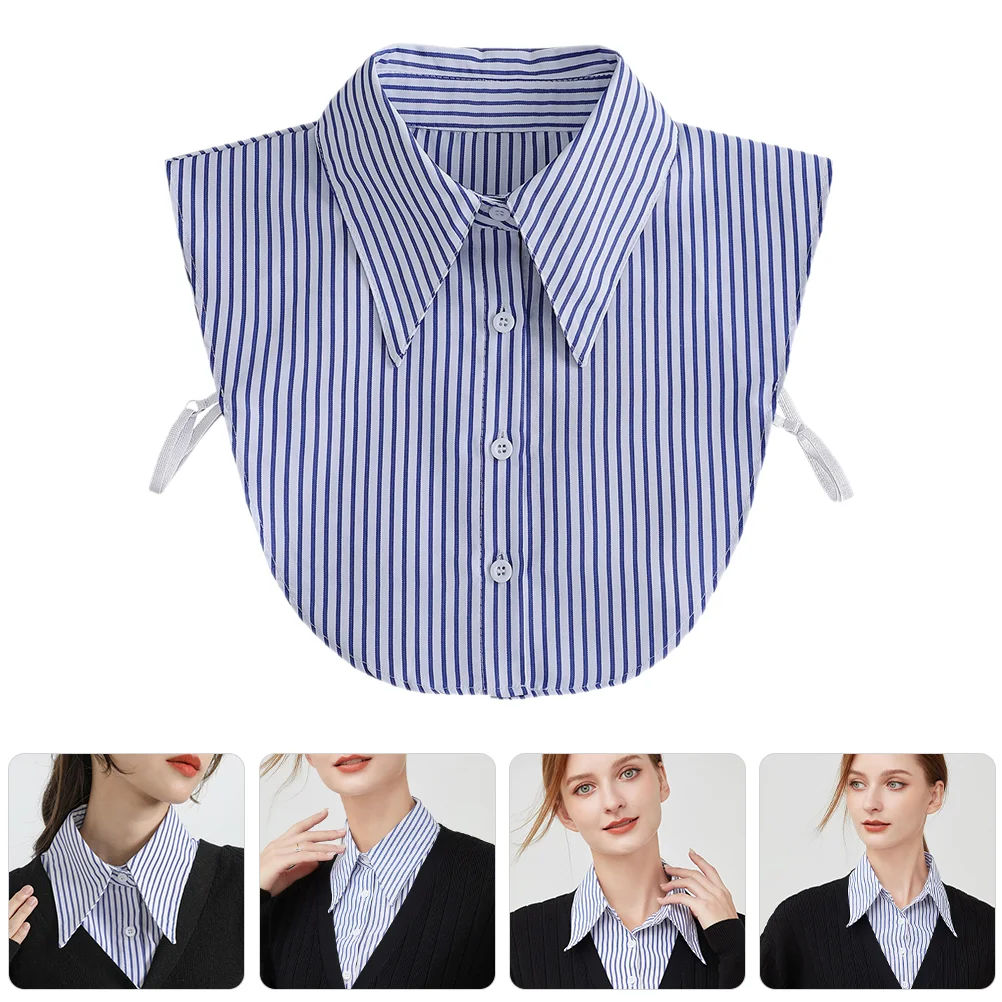 Chambray Shirt Blouse Button up Shirts Chiffon Fashionable Fake Collar All-match Stripe