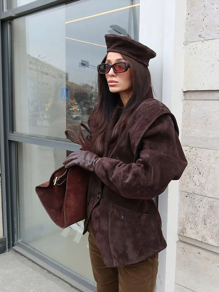 Women Fashion V-neck Lapel Belt Leather Jacket Chic Lace Up High Waist Full Sleeve Overcoat 2025 Lady Autumn High Street Outwear image 4
