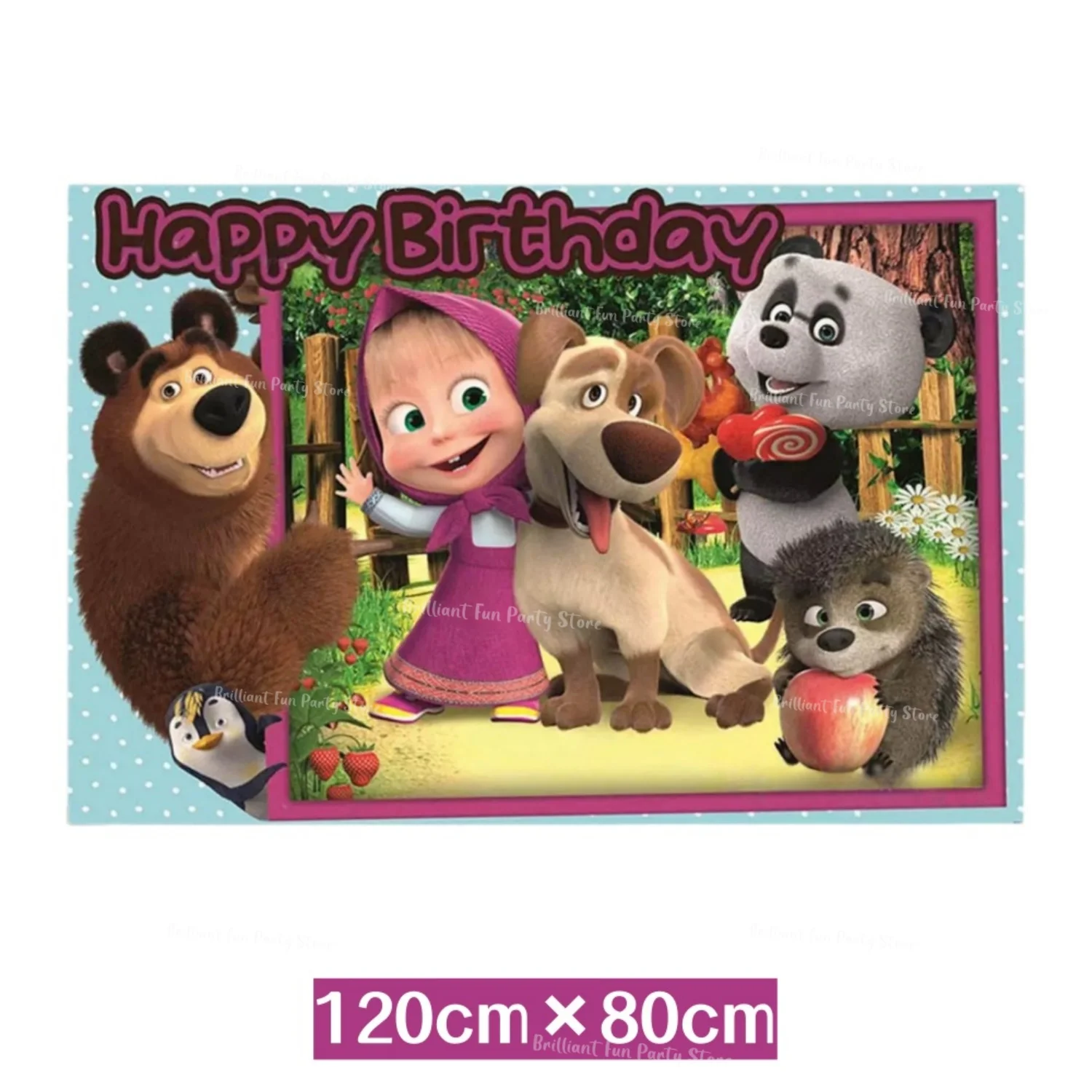 Mascha und der Bär Geburtstagsparty-Dekorationsset für Mädchen Kinder Tischdecke Banner Tortendekoration Ballon Hintergrund Partyzubehör – Detail 5