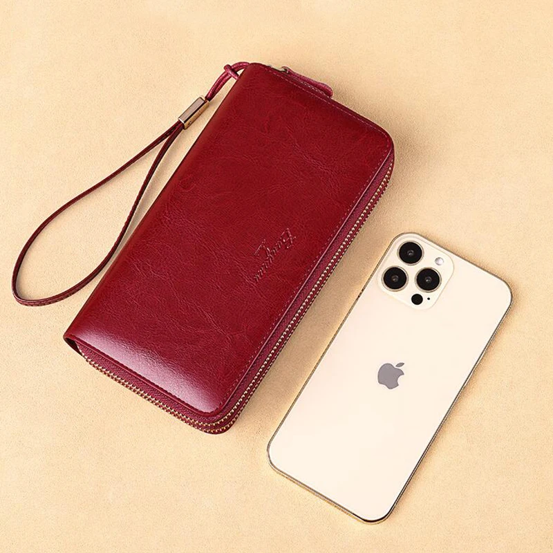 RFID Protection Multi Functional Women Double Zipper Wallet Travel Business Long Cow Leather Purse Clutch Bag for Woman Gifts