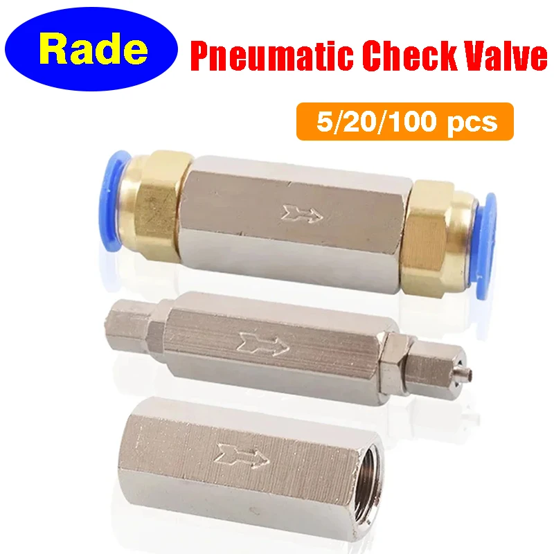 5pcs Brass Pneumatic Check Valve 6mm 8mm 10mm 12mm 1/4 OD Hose Full Port One Way Non-return Valve For Air Compressor