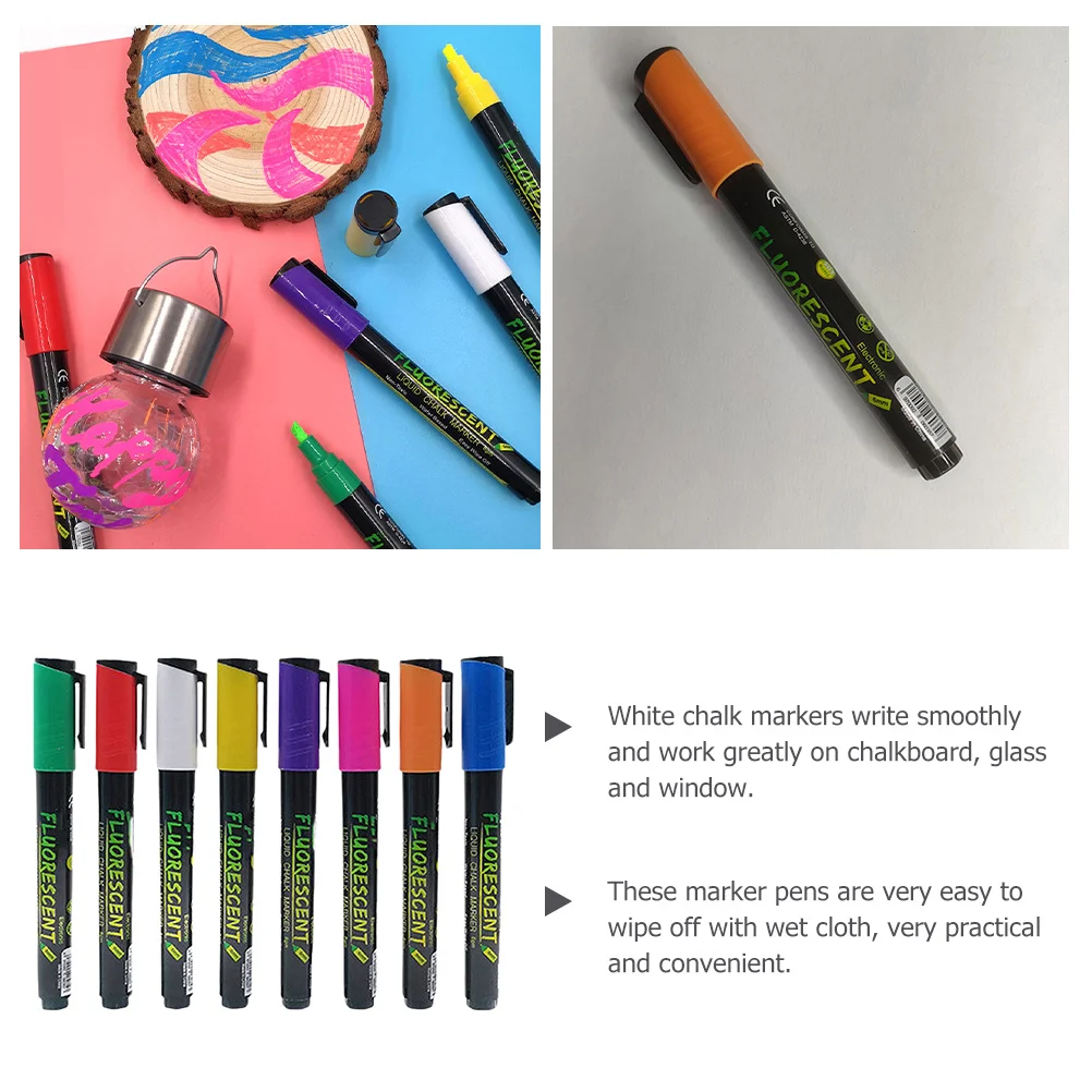 8 قطعة علامات الطباشير السائل قابل للمسح أقلام السبورة النيون للنوافذ الزجاجية رسم الكتابة لوازم علامات الطباشير النيون #4
