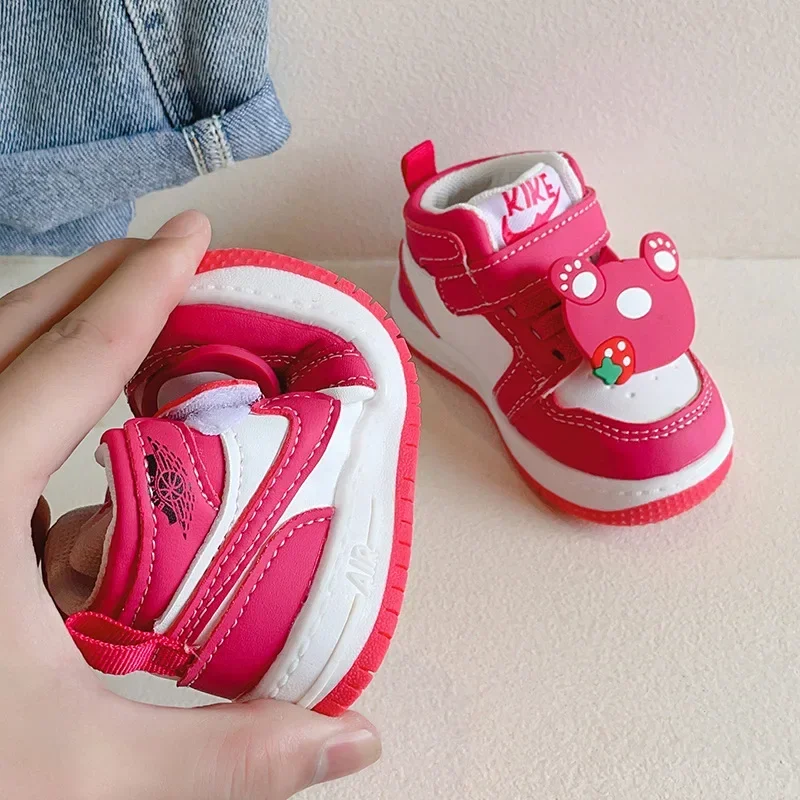 2024 Baby Boys Girls Casual Shoes Toddler Soft Bottom First Walking Shoes Children\'s Sneakers Disney Lotso Bear Kids Shoes