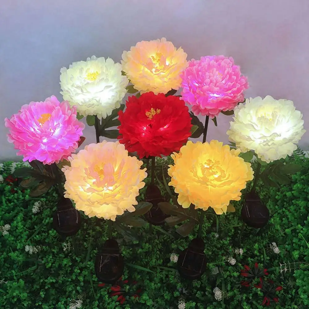 

2Pcs Solar Powered Solar Peony Flower Light Waterproof Colorful Simulation Flower Lights Ground Mounted Led Garden Solar Lights