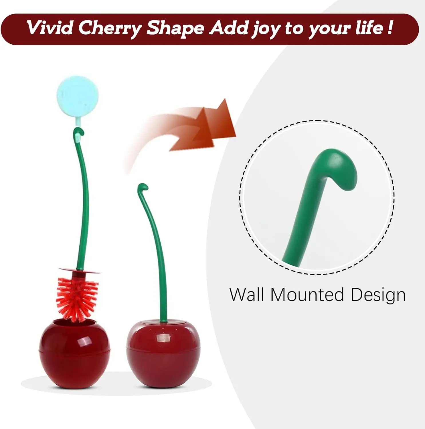 3 Colors Cherry-Shaped Toilet Brush Set – Free-Standing Long Handle Cleaner with Holder for Bathroom | Cute & Functional view 6