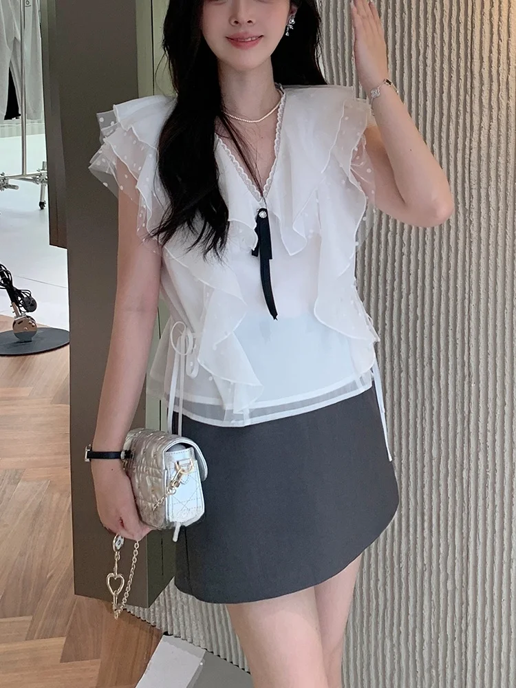 

Original Rosewth Paris Love S Polka Dot Lace Trim White Snow Design Fairy Sle Top Women's Sweet Sle Loose Fit Svel