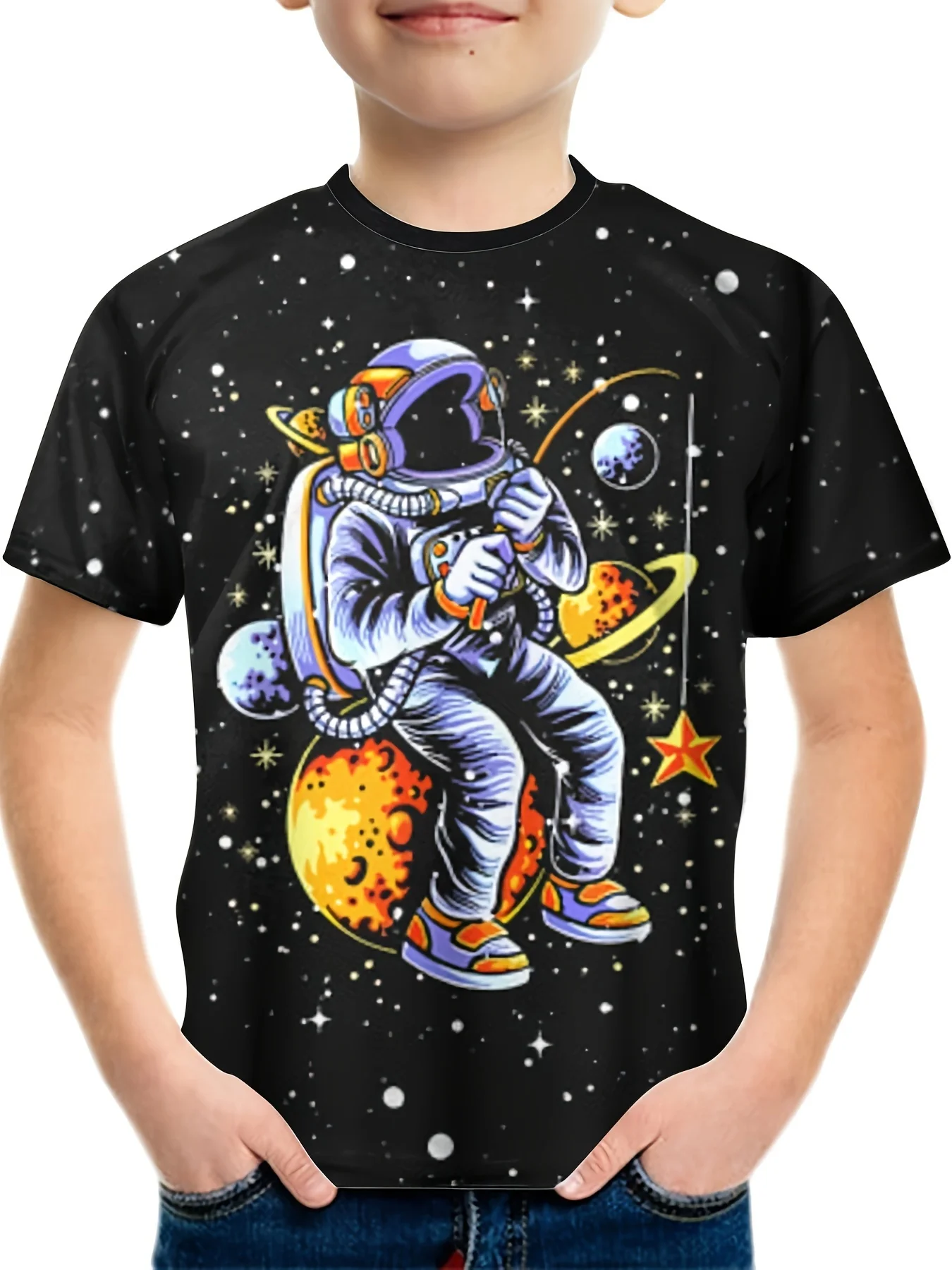 Astronaut 3D Print Boys T-shirt Casual Lightweight And Comfortable Short Sleeve Tops Boy T-shirt Tee Fashion Summer Kids Clothes