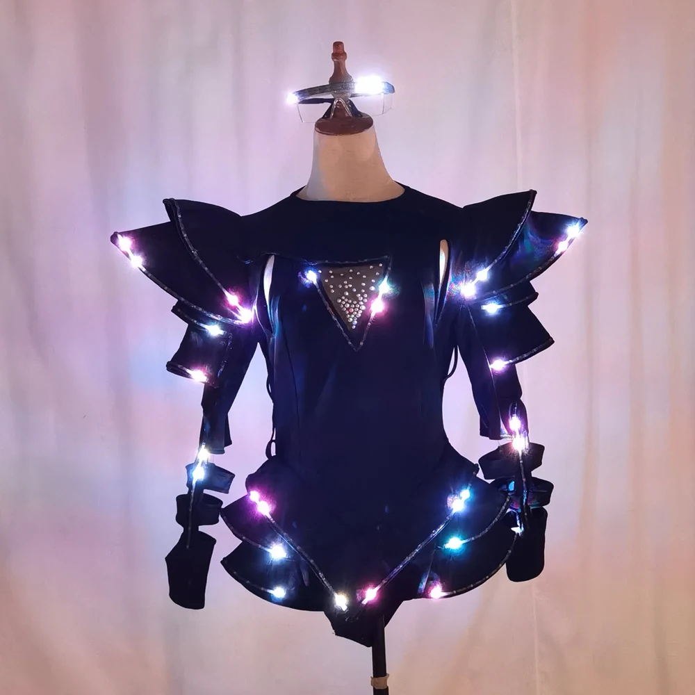 LED تنورة متوهجة فستان تأثيري حلي ملونة سيمفونية سلسلة بذلة النساء DS كرنفال حفلة بار ملهى ليلي مرحلة الأداء